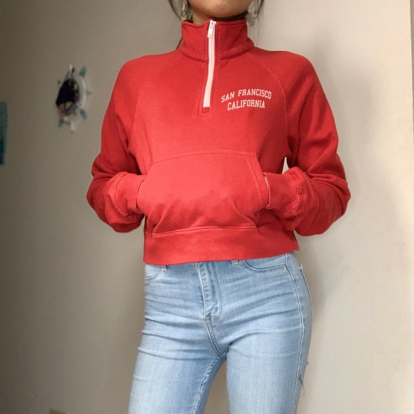 Brandy Melville Jackets \u0026 Coats | Brandy Melville Red Quarter Zip | Color: Red/White | Size: Os | Amayaxboutique's Closet